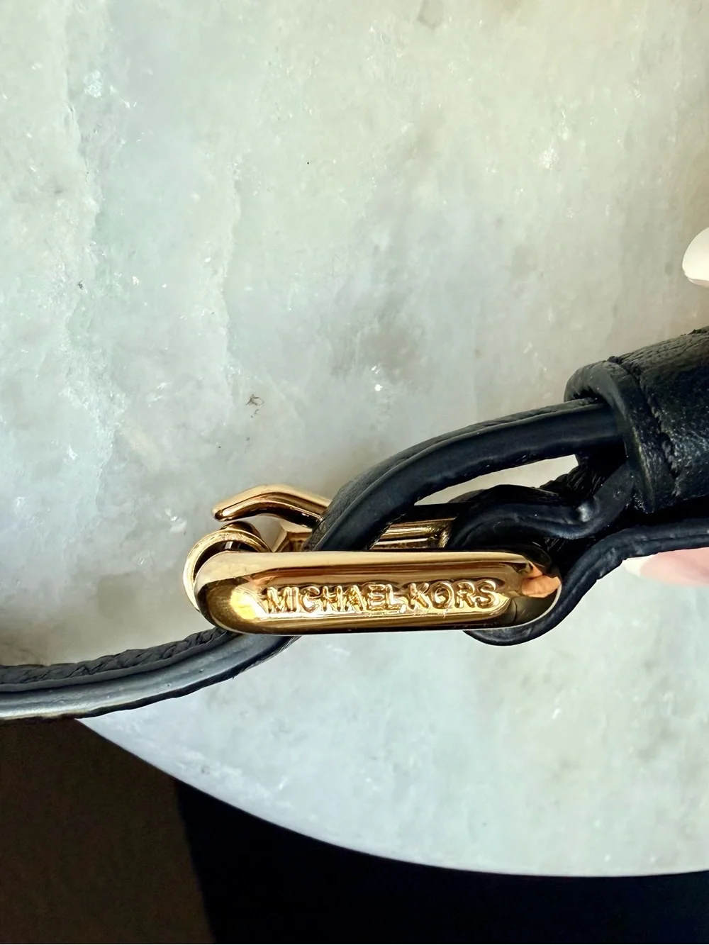 Michael Kors Black Pebbled Leather Saddle Crossbody Bag - Gold Hardware